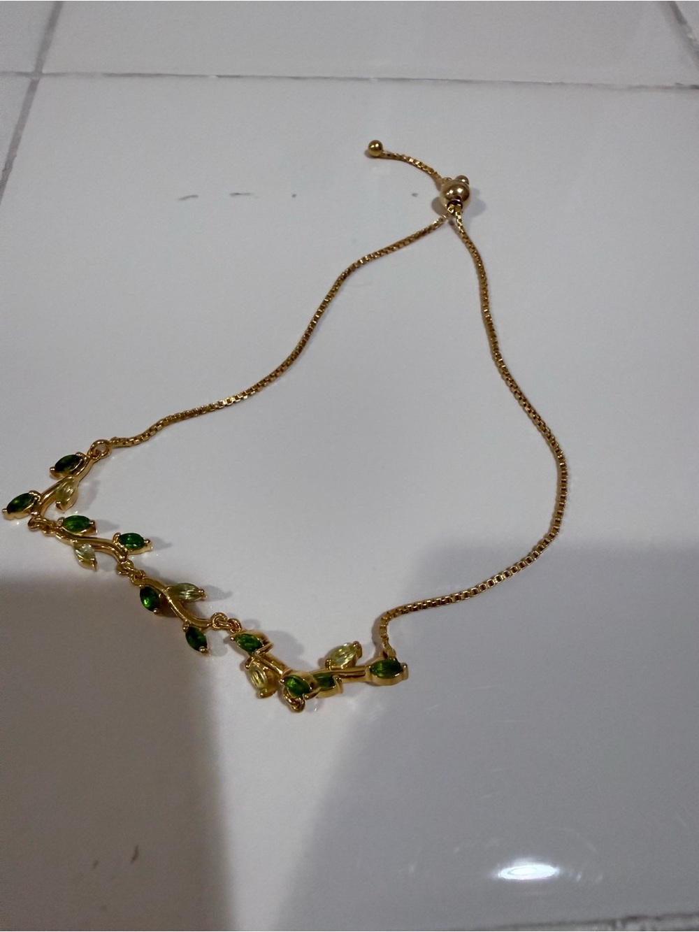 Monica Vinader Gold Green Leaf Adjustable Necklace